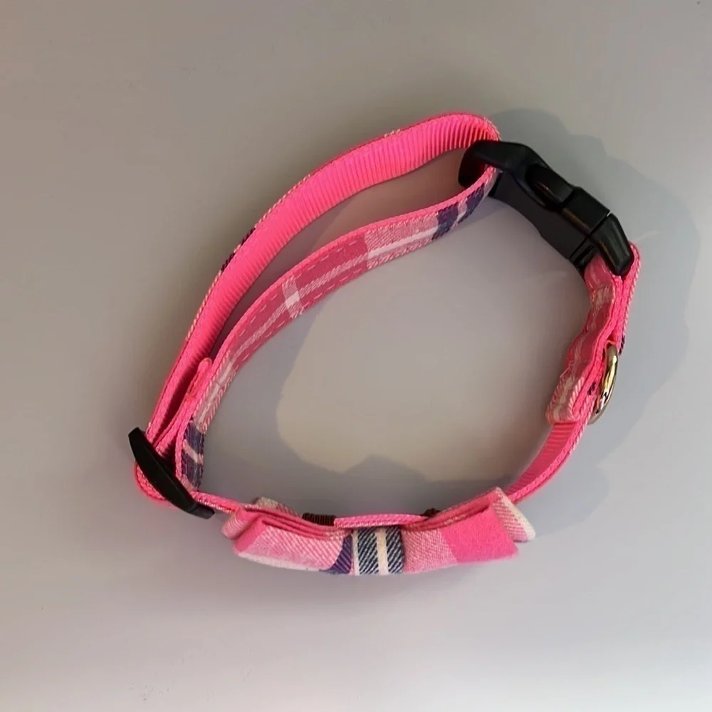 Pink plaid dog collar 1’ wide 22” long